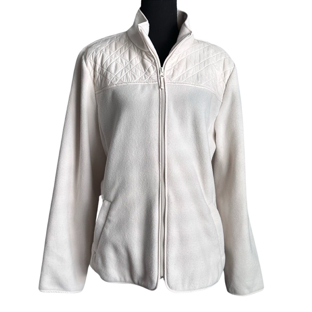 Talbots Ivory Quilted Fleece Full Zip Jacket Size X-Large